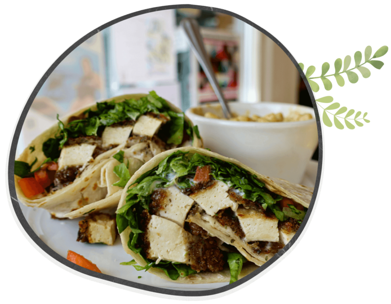 Burrito cut in half with lettuce